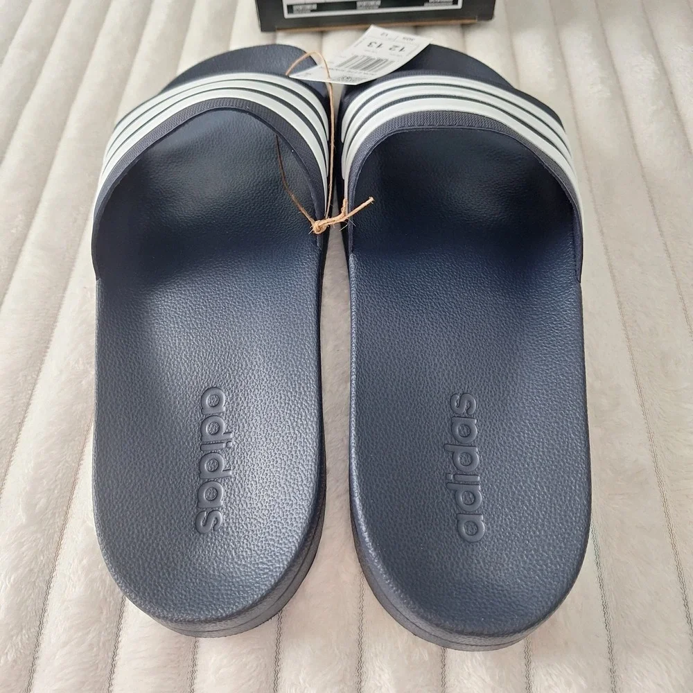 Adidas Mens Adilette Shower Slides Sandals 12 Navy Wht Striped Causal Athleisure